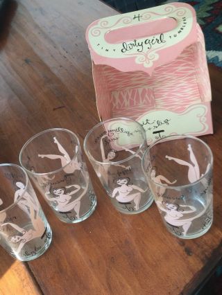 RARE Blue Q DIRTY GIRL Glass Set Glasses Juice Drinking Set Of 4 In Case Holder 2