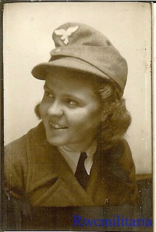 Rare Studio Passphoto Pic Female Luftwaffe Uniformed Helferin Girl (1)