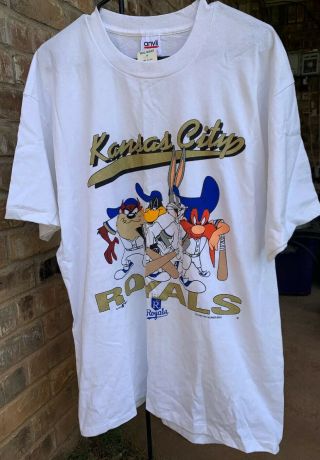 Vintage 1993 Kansas City Royals Looney Tunes T - Shirt Size Mens Xl White - Rare