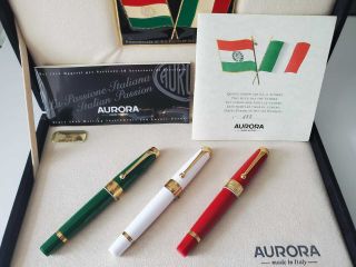 Aurora Italian Flag 200 Years Rare Europe Edition Set Of 3 Pens Circa 1997