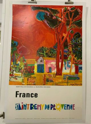 Rare Affiche Ancienne Entoilée Saint Remy De Provence Par Roger Bezombes 1974