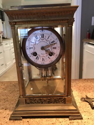 Rare Japy Freres Ornate Petite Antique French Crystal Regulator Mantle Clock