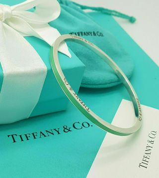 Tiffany & Co.  Rare Silver Enamel Logo Note Italy Bangle Bracelet,  Uk Hallmarked