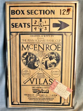 Vintage Very Rare Poster & Ticket - Mcenroe Vs Vilas Tennis Match Jan.  21,  1981