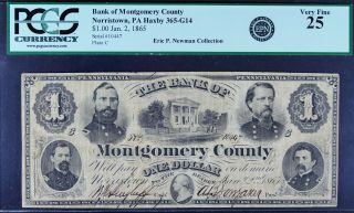 1865 $1 Norristown,  Pa - Bank Of Montgomery County Pcgs 25 Rare Signed Note