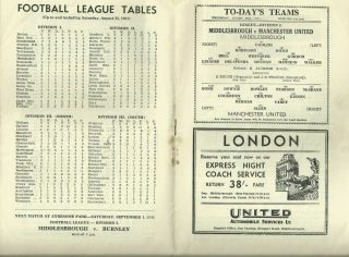 VERY RARE FOOTBALL PROGRAMME MIDDLESBROUGH V MANCHESTER UNITED AUGUST 1951 2