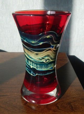 Rare Whitefriars Experimental Studio Red Glass Vase 6 " - Geoffrey Baxter 9884