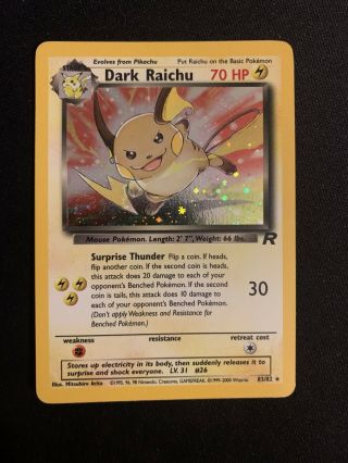 Pokemon 2000 Team Rocket 1st Edition Dark Raichu Holo Rare 83/82 Lp/nm