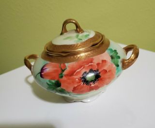 Rare Vintage Ginori Italy Hand Painted Sugar Bowl With Lid,  Signed (1870 - 1930)