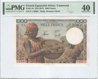 French Equatorial Africa 1000 Francs 1957 P - 34 Pmg 40 Rare