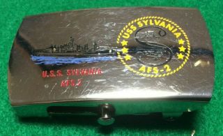 Vintage Rare Zippo Solid Brass Belt Buckle U.  S.  S Sylvania Afs - 2 Navy