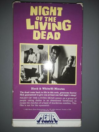 Night Of The Living Dead Vhs Media release 1985 Rare oop Horror Zombie Romero 2
