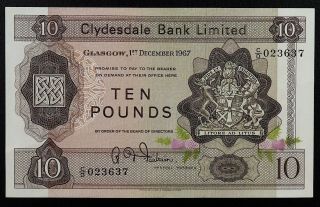 Clydesdale Bank.  Rare 1967 Pristine £10.  Signed By Sir Robert Duncan Fairbairn