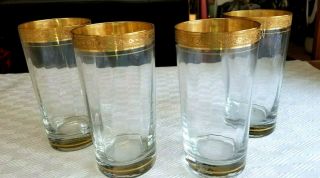 4 Rare Tiffin Franciscan Minton Flat Iced Tea Glasses Optic,  Encrust Gold Rim