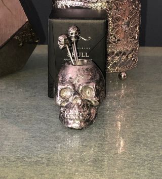 Rare Pottery Barn Aluminum Silver Metal Skull Prop Skeleton Head Appetizer Picks