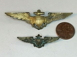 Rare Vintage Ww2 Usn Navy Aviator Pilot Wings Pin 2 - 3/4” Hallmarked & 1/20 10kgf