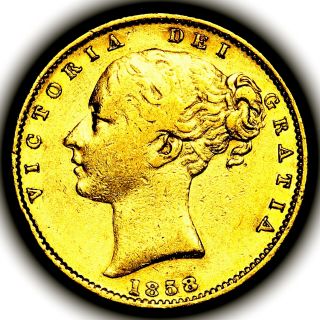 Rare 1858 Queen Victoria Great Britain London Gold Sovereign Coin