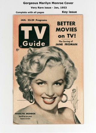 Very Rare Jan 1953 Tv Guide - Marilyn Monroe Cover -