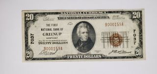 1929 $20 The First National Bank Of Greenup Kentucky Ky Ch 7037 Type 1 Rare