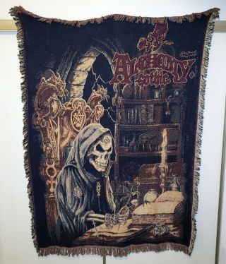 Rare Alchemy Gothic Black Rose Grim Reaper Woven Wall Tapestry 1997