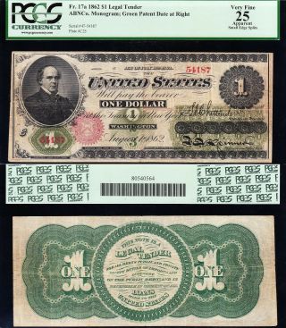 Rare Bold Vf,  1862 $1 " Greenback " Legal Tender Note Pcgs 25/a