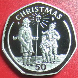 1991 Gibraltar 50 Pence Christmas Carolers Proof Diamond Finish Rare (no Silver)
