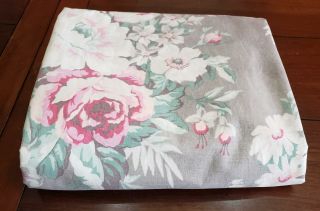 Ralph Lauren Floral Gray Queen Flat Sheet Cottage Chic Cabbage Rose Usa Rare Htf