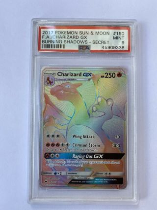 Charizard Gx Burning Shadows Secret Rare Pokemon 150/147 Psa 9