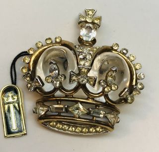 Rare Vintage Trifari ' Alfred Philippe ' Jelly Belly Royal Coronation Crown Pin 3
