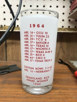 Rare 1965 Cotton Bowl 1964 National Champions Arkansas Razorbacks Glass