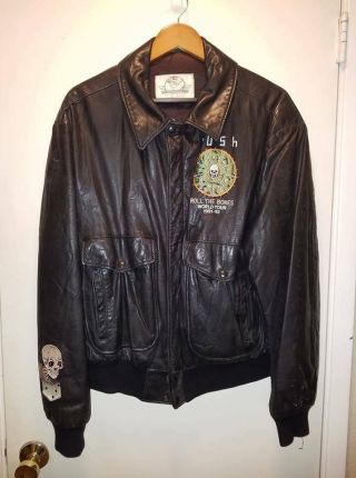 Rush Leather Roll The Bones Jacket Crew Rare Neil Peart Geddy Lee 2112 Xl