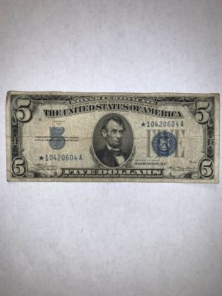 1934 A $5 Star Note Silver Certificate Blue Seal Rare Currency Note