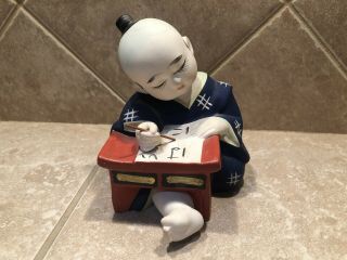 Vintage Hakata Mimasu Doll Clay Figurine Child Sitting Writing Desk Japan Rare