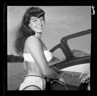 RARE Bettie Page 1954 Camera Negative Bunny Yeager Bikini Boat Fun 2