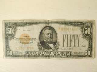 1928 $50 Dollar Bill Gold Certificate Low Serial Number Extremely Rare