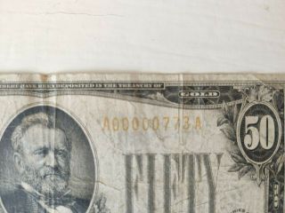 1928 $50 DOLLAR BILL GOLD CERTIFICATE LOW SERIAL NUMBER EXTREMELY RARE 3