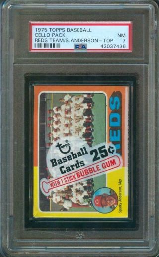 1975 Topps Baseball Card Cello Pack Psa 7 Reds/sparky Anderson Rare