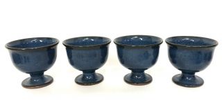 4 Jugtown Ware Cobalt Blue Pottery Footed Fruit Dessert Bowls Vernon Owens Rare