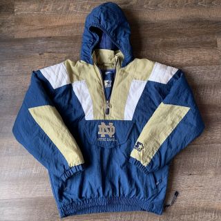 Vintage 1990s Starter Ncaa Notre Dame Fighting Irish Parka Jacket Size L Rare