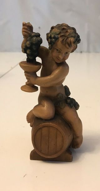 Anri Rare Bacchus Wood Hand Carved Figurine 5” Tall