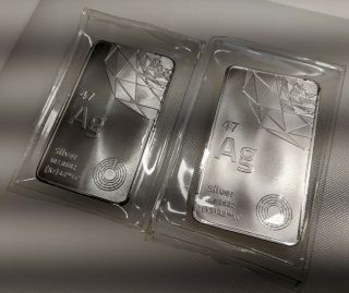 2 X 10 Oz Silver Bars 999 Fine Elemetal Rare Design Factory