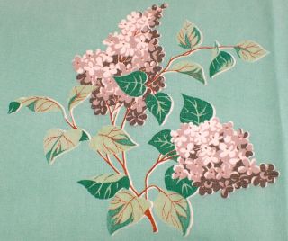 RARE Vtg 1950s Wilendur Wilendure Aqua Tablecloth Gray Lilac Print 53 