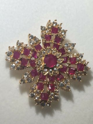 Rare Estate 14k Yellow Gold Ruby And White Sapphire Pendant 7.  1g Appraised $3650