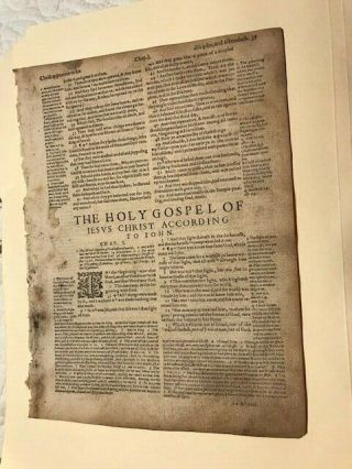 1599 - Geneva - Bible - Leaf - Title Page To The Gospel Of John - Roman Font - Rare