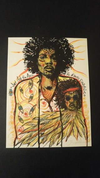 Rare Heavily Doodled Variant Jimi Hendrix Mini Print Jermaine Rogers 