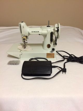 Vintage Singer White 221k Featherweight Portable Sewing Machine W/ Case