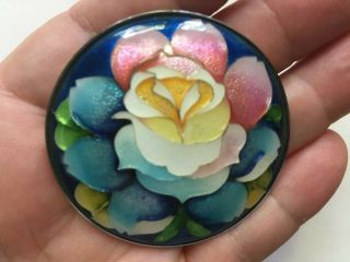 Rare Unique Japanese Guilloche Cloisonne Enamel Pin Translucent Round Camellia