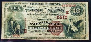 1882 $10 Brown Back - Fort Pitt National Bank Of Pittsburgh - Rare Bank