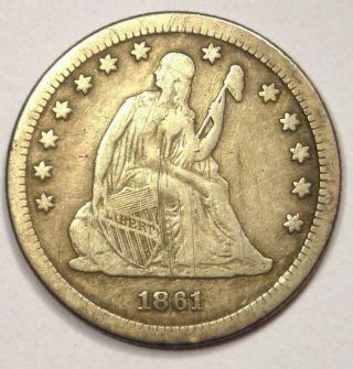1861 - S Seated Liberty Quarter 25c - Strong Details - Rare Civil War Coin