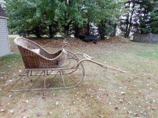 Antique Cutter Sleigh Horse Drawn Sled Holiday Christmas Rare Wicker Rattan